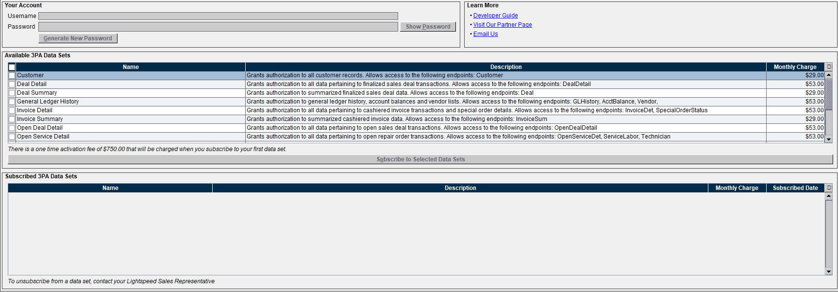 Third Party Access Screen